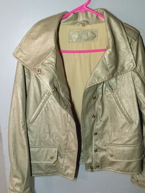 Womans Champagne Metallic Leather Jacket